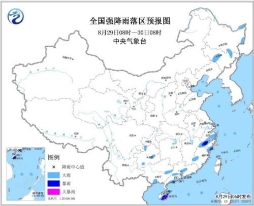 全国强降雨落区预报图(8月29日8时-30日8时) 点击进入下一页