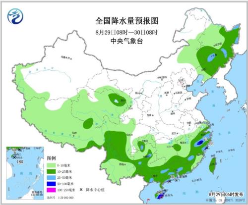 全国降水量预报图(8月29日8时-30日8时) 点击进入下一页